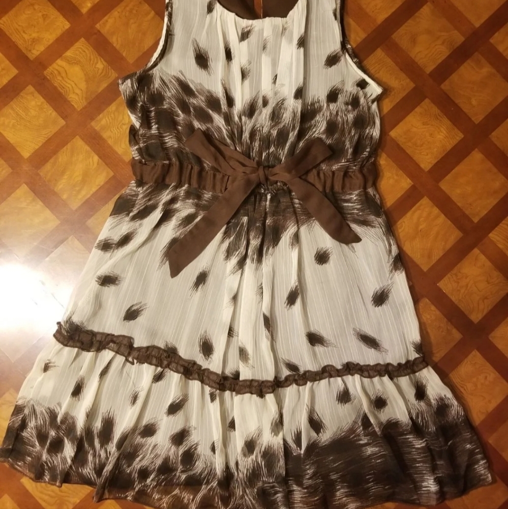 Brown, Cream Ivory knee length Cocktail Dress with Bow - bar lii - Size Small